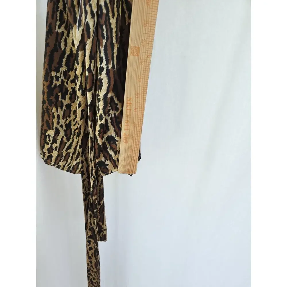 Morgan Tylor Leopard Kimono Robe‎ Womens S Brown Black Tie Front Satin Mobwives